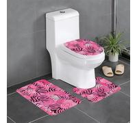 HJFCZH Juego de alfombras de baño de 3 piezas con estampado de cebra tigre, leopardo, rosa, tapetes antideslizantes para inodoro, tocador y cubierta de tapa, fácil de limpiar