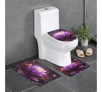 HJFCZH Juego de alfombras de baño de 3 piezas con estampado de flor de loto, alfombrillas antideslizantes para inodoro, tocador y tapa de tapa, fácil de limpiar