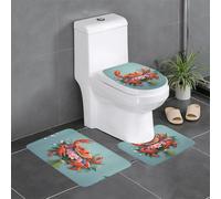 HJFCZH Juego de alfombras de baño impresas con diseño de cangrejo sosteniendo un ramo de 3 piezas (24 x 16 pulgadas) para inodoro, tocador y baños, fácil de limpiar