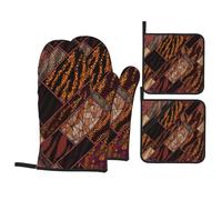 HJFCZH Juego de manoplas de horno y soportes para ollas de estilo africano, color negro, poliéster impermeable, 21 x 21 cm, 4 piezas