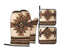 HJFCZH Juego de manta de cocina con impresiones de pintura nativa americana: capas duraderas para horno con poliéster impermeable, sistema de protección contra el calor de 4 piezas