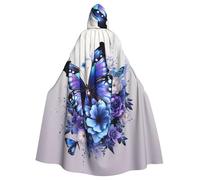 HJFCZH La capa con capucha para adultos con estampado de mariposas y flores azules y moradas es una capa súper grande, cómoda y duradera