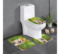 HJFCZH Lindo juego de alfombras de baño antideslizantes con diseño de perro Shiba Inu, 3 piezas de contorno, ovaladas y rectangulares para inodoro, tocador y baños