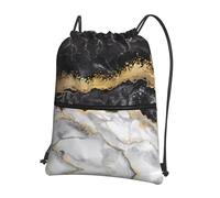 HJFCZH Mochila con cremallera con cordón y estampado de mármol de lámina dorada negra y blanca, resistente al agua y duradera, para viajes, deportes y artículos esenciales para el día a día