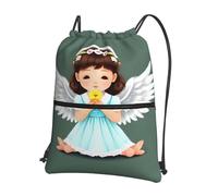 HJFCZH Mochila con cremallera y cordón con estampado de ángeles, resistente al agua y duradera, para viajes, deportes y artículos esenciales para el día a día