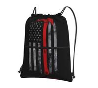 HJFCZH Mochila con cremallera y cordón con estampado de bandera de línea roja, bolsa deportiva ligera para gimnasio, viajes y yoga, diseño duradero resistente al agua