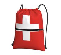 HJFCZH Mochila con cremallera y cordón con estampado de bandera suiza, bolsa deportiva ligera para gimnasio, viajes y yoga, diseño duradero resistente al agua