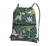 HJFCZH Mochila con cremallera y cordón con estampado de dinosaurios, ligera, con bolsillo frontal, ideal para viajes y yoga