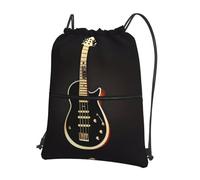 HJFCZH Mochila con cremallera y cordón con estampado de guitarra negra, bolsa de gimnasio ultraduradera, resistente al agua, para viajes y deportes, funda ligera y plegable
