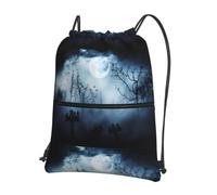 HJFCZH Mochila gótica con cremallera y cordón con estampado Happy Halloween, bolsa ligera para gimnasio con bolsillo frontal, ideal para viajes y yoga