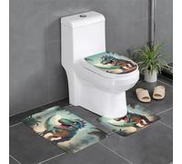 HJFCZH Monster Dinosaur - Juego de alfombras de baño antideslizantes con diseño de dinosaurios, 3 piezas, alfombrillas ovaladas y rectangulares para inodoro, tocador y baños