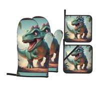 HJFCZH Monster Dinosaur Prints - Juego de 4 manoplas de horno y soporte para ollas, aislado, grueso y duradero para hornear en la cocina, microondas, horno, barbacoa al aire libre