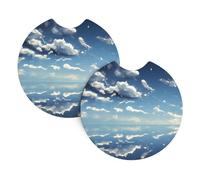HJFCZH Paquete de 2 posavasos de coche con diseño de cielo azul y nubes blancas. Capas de neopreno que protegen los portavasos de derrames y arañazos, se adapta a la mayoría de vehículos