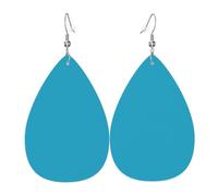 HJFCZH Pendientes colgantes de cuero con estampado cian de mar, elegantes gotas de agua para un estilo festivo y chic diario