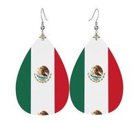 HJFCZH Pendientes colgantes de cuero con estampado de bandera de México, elegantes gotas de agua para un estilo festivo y chic diario