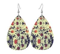 HJFCZH Pendientes colgantes de cuero con estampado de flores vintage, elegantes gotas de agua para un estilo festivo y chic diario