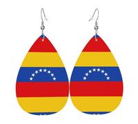 HJFCZH Pendientes colgantes de cuero con estampado de la bandera de Venezuela, elegantes gotas de agua para un estilo festivo y chic diario