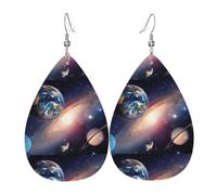 HJFCZH Pendientes colgantes de cuero con estampado de planetas universales, elegantes gotas de agua para un estilo festivo y chic diario