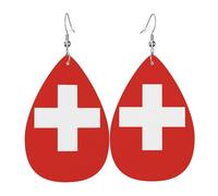 HJFCZH Pendientes de cuero con diseño de lágrima con estampado de bandera suiza, colgantes ligeros con ganchos chapados en plata, colores vivos y diseño hipoalergénico para ocasiones festivas