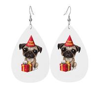 HJFCZH Pendientes de cuero con diseño de lágrima con estampado de perro, aretes colgantes vibrantes para mujer, joyería ligera de moda con ganchos chapados en plata, ideales para fiestas y regalos