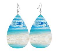 HJFCZH Pendientes de gota de agua con estampado de agua de mar, gotas de piel sintética de moda con ganchos de plata de ley 925, duraderos y elegantes