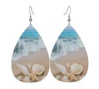 HJFCZH Pendientes de gota de agua con estampado de conchas de mar de playa - Gotas de piel sintética de moda con ganchos de plata de ley 925 - duraderos y elegantes