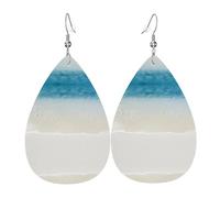 HJFCZH Pendientes de gota de agua de mar transparente con estampado de playa y arena blanca, gotas de piel sintética de moda con ganchos de plata de ley 925, duraderos y elegantes