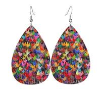 HJFCZH Pendientes de goteo con estampado de grúas de papel de origami, elegantes dijes de piel sintética, joyería colgante ligera para mujeres y niñas, acentos festivos