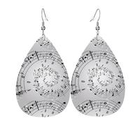 HJFCZH Pendientes de piel con diseño de lágrima y notas musicales, colgantes ligeros con ganchos chapados en plata, colores vivos y diseño hipoalergénico para ocasiones festivas