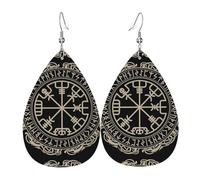 HJFCZH Pendientes mágicos de piel con diseño nórdico, brújula, diseño de lágrima, colgantes ligeros con ganchos chapados en plata, colores vivos y diseño hipoalergénico para ocasiones festivas
