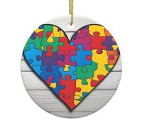 HJFCZH Rompecabezas de concienciación sobre el autismo con diseño de corazón para árbol de Navidad, colgante redondo de cerámica, diseñado específicamente para las vacaciones