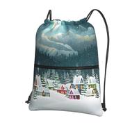 HJFCZH Snow Covered Village Town Prints - Mochila con cremallera y cordón, bolsa ligera para gimnasio con bolsillo frontal, ideal para viajes y yoga