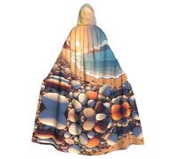 HJFCZH Sun The Beach con patrón de guijarros para adultos, chaqueta con capucha para Halloween, capa larga de fiesta, adecuada para hombres y mujeres