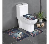 HJFCZH The Ghost Among Flowers - Juego de alfombras antideslizantes para baño, 3 piezas, contorneado, ovaladas y rectangulares para inodoro, tocador y baños
