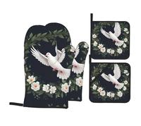 HJFCZH White Dove in The Garland Picture - Juego de 4 manoplas de horno y soportes para ollas, antiquemaduras para microondas, horno, barbacoa al aire libre