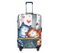 HJFIERYF Funda de equipaje de viaje con estampado de gato, protector personalizado para maleta, resistente al polvo y los arañazos, Pájaro y pareja de gatos, L, Maleta