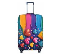 HJFIERYF Funda de equipaje de viaje con estampado de rosas doradas, protector de maleta, resistente al polvo y a los arañazos, regalo del día de San Valentín para mujeres, Corazón Colorido, S, Maleta