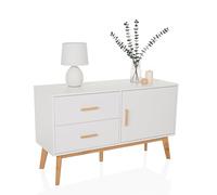 hjh LIVING Aparador con 2 cajones y 1 Puerta TAROLO Cómoda 120x40x72 cm Mueble de Estilo escandinavo en Blanco, Base de Roble