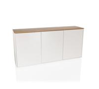 hjh LIVING Aparador con 3 Puertas KELO S Cómoda 160x40x76 cm, Apertura a presión, diseño sin Tiradores, Mucho Espacio de Almacenamiento, Blanco/Roble