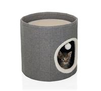 hjh LIVING Casa para gatos con pelota de juego, 38 x 38 cm, plegable, con tabla para rascar y cojín de peluche, color gris