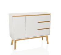 hjh LIVING Cómoda con 3 cajones, 2 Puertas TAROLO I Aparador de Estilo escandinavo, Cierre Suave, diseño sin Tiradores, Mueble con Patas de Madera, Blanco