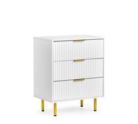 hjh LIVING Cómoda con 3 cajones, 60 x 40 x 76 cm, color blanco y dorado | Moderno armario con cajones (soporta hasta 50 kg)