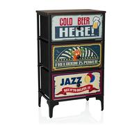 hjh LIVING Cómoda con 3 cajones de vellón AMERIKO S 77x30x45 cm, cajonera de Aspecto Vintage con Motivos, Marco de Metal