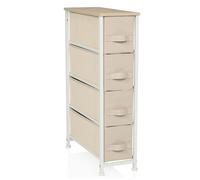 hjh LIVING Cómoda con 4 cajones de Tela FOLDRESS S 20x48x76 cm Cajonera organizadora, deslizantes de Altura Regulable, Marco de Metal, Beige