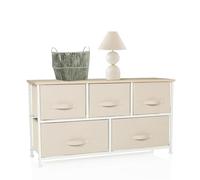 hjh LIVING Cómoda con 5 cajones de Tela FOLDAR 100x30x55 cm Cajonera organizadora, Patas Regulables en Altura, Estructura de Metal, Beige