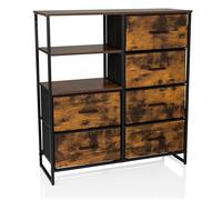 hjh LIVING Cómoda con 6 cajones, 2 Compartimentos Abiertos RAGALA 84x30x92 cm Sistema de estanterías aparador para salón Dormitorio Pasillo, Roble Ahumado