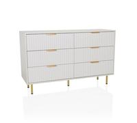 hjh LIVING Cómoda con 6 cajones, Tiradores Dorados HJELLE Cómoda para salón Dormitorio Pasillo, 120x40x75 cm, Blanca