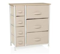hjh LIVING Cómoda con 7 cajones de Tela FOLDRESS B 73x63,5x30 cm Cajonera organizadora, deslizantes de Altura Regulable, Marco de Metal, Beige