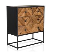 hjh LIVING Cómoda de Madera Maciza, Estructura de Metal SANTJAGO Black Sun L Aparador con 6 cajones para recibidor de salón, 63 x 32 x 70,5 cm