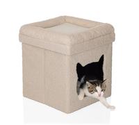 hjh LIVING Cueva para gatos con cojín PAWY ES Cama plegable para gatos en tejido Bouclé con tapa extraíble, cueva para gatos, 40 x 40 x 44 cm, beige